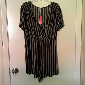 Striped romper with faux wrap top